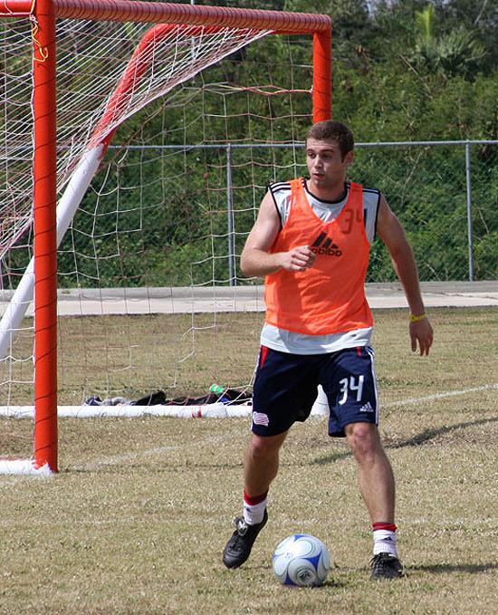 Sam Brill in action during one of the Revs' preseason training sessions in Bermuda.
