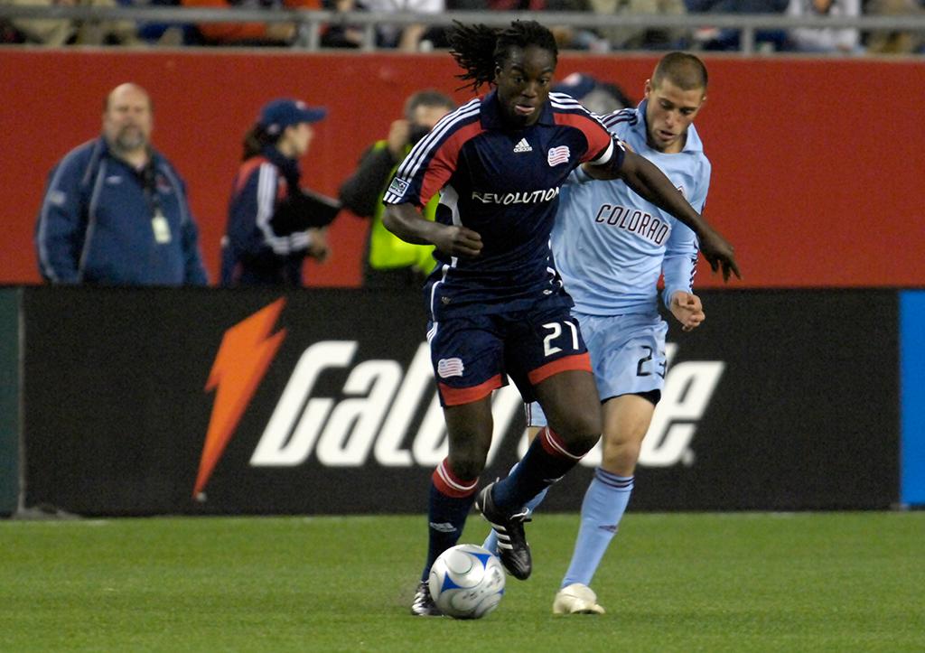 Shalrie Joseph and the Revs take on the Colorado Rapids this Saturday night at Dick's Sporting Goods Park in Colorado<br><i>Photo: Keith Nordstrom</i>